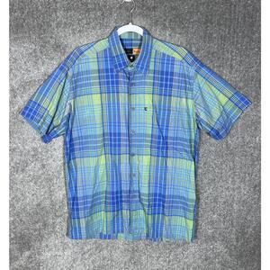 Karbon Shirt Mens US Size XL Blue Green‎ Plaid Cotton Button Up Short Sleeve